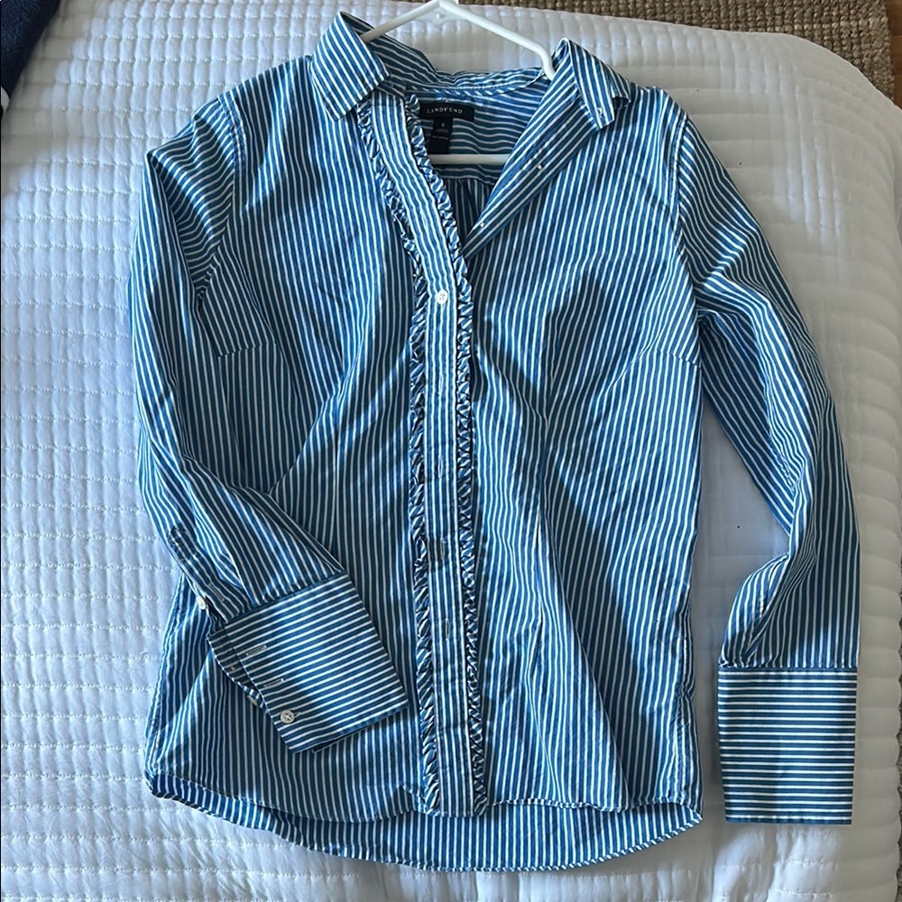Blue Striped Blouse with Ruffle
